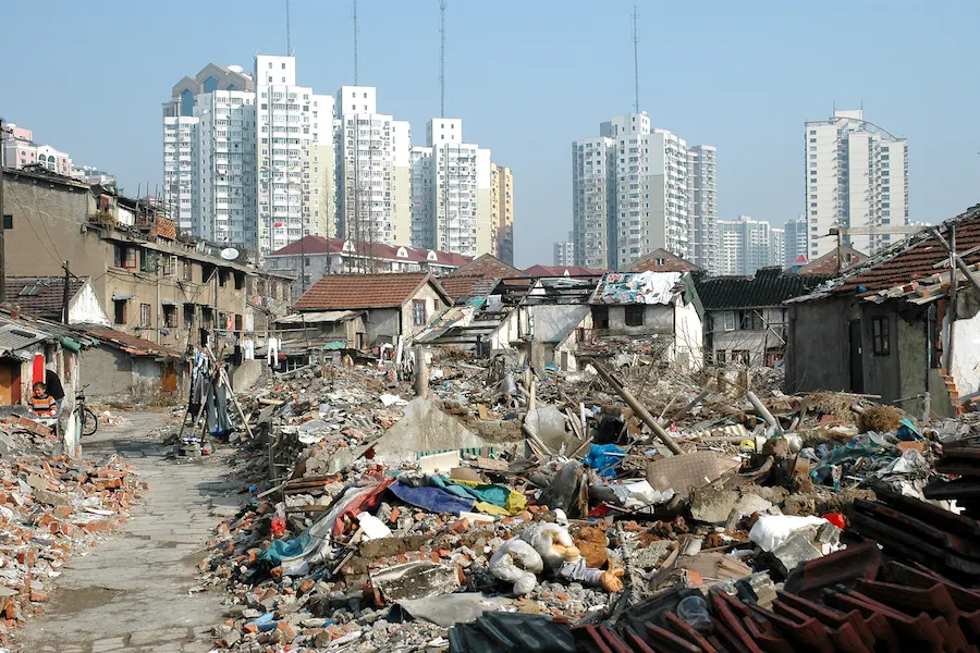Demolition and construction side by side on the edge of Shanghai.