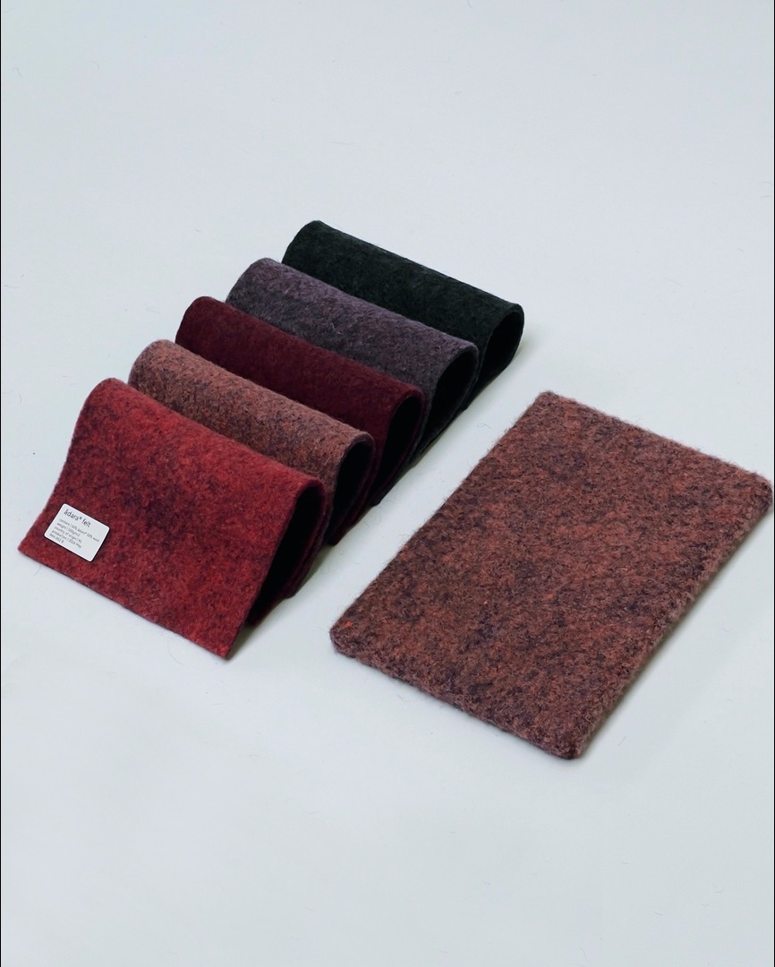 ādara® felt samples in red, burgundy and charcoal